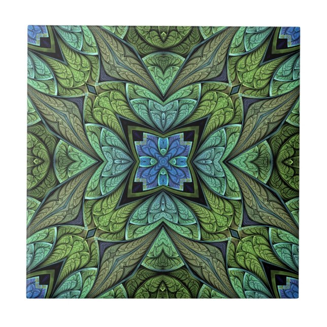 La Chanteuse V Green and Blue Abstract Pattern Tile (Front)