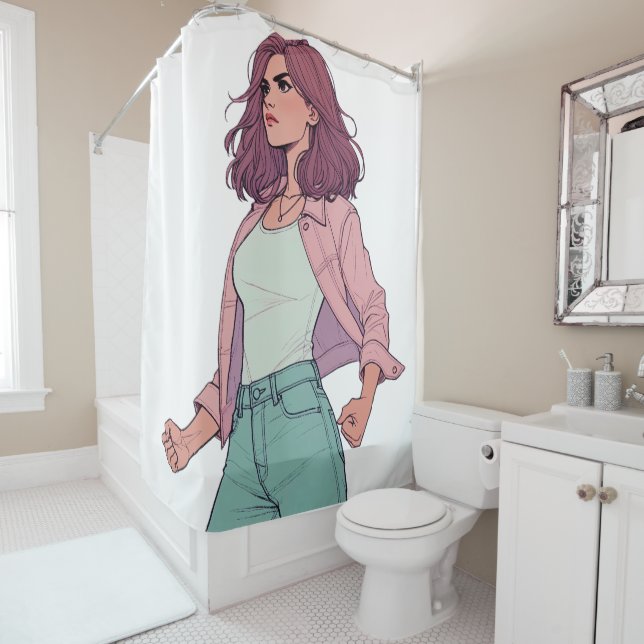 "LA CHICA BRAVA" SHOWER CURTAIN - "DEFIANT" (In Situ)
