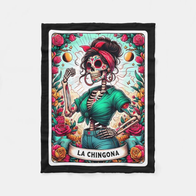 La Chingona Tarot Card Day Of The Dead Dia De Los  Fleece Blanket (Front)