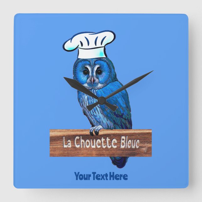 La Chouette Bleue Cafe Square Wall Clock (Front)