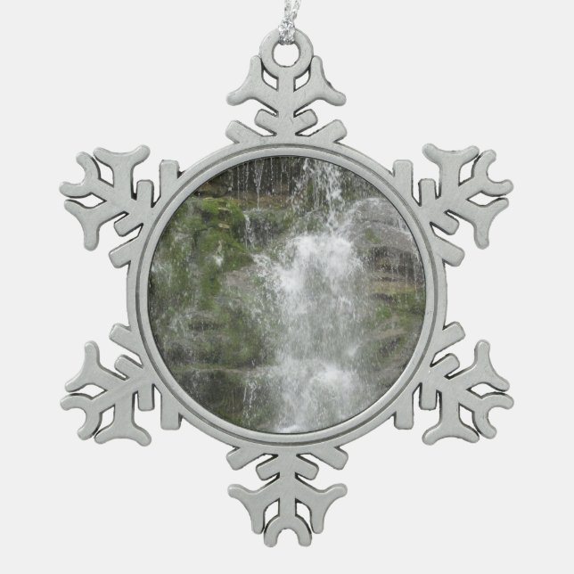 La Chute Waterfall in Forillon National Park Snowflake Pewter Christmas Ornament (Front)