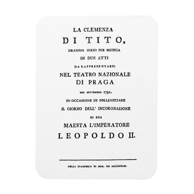La Clemenza di Tito Libretto title page Magnet (Vertical)