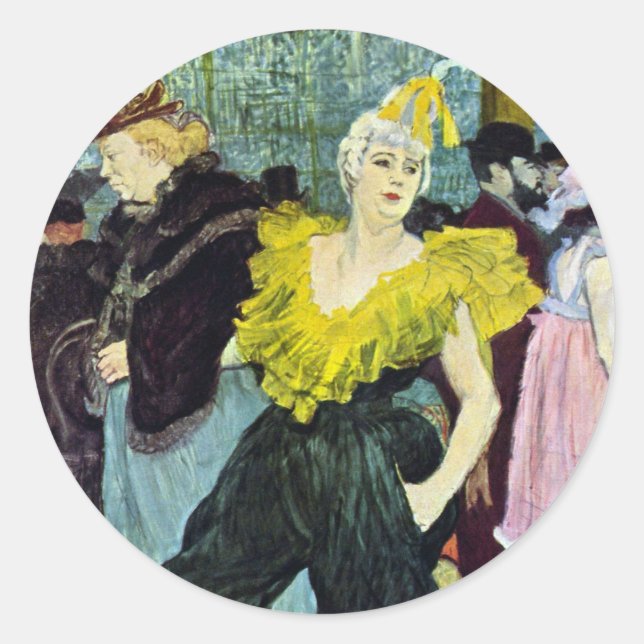 La Clownesse (Clown) Cha-U-Kao by Toulouse Lautrec Classic Round Sticker (Front)