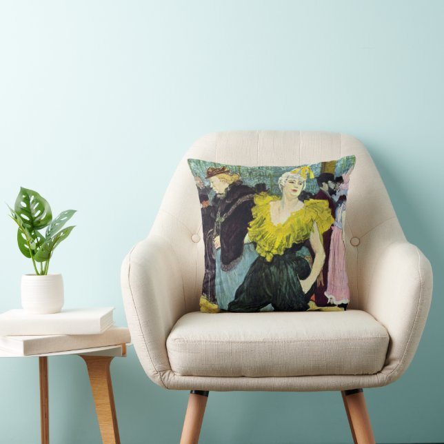 La Clownesse (Clown) Cha-U-Kao by Toulouse Lautrec Throw Pillow (Chair)