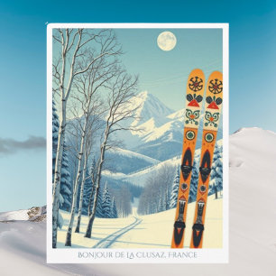 La Clusaz France ski resort retro Postcard
