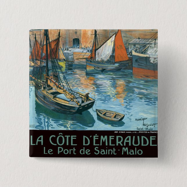 La Côte d' Émeraude 2 Inch Square Button (Front)