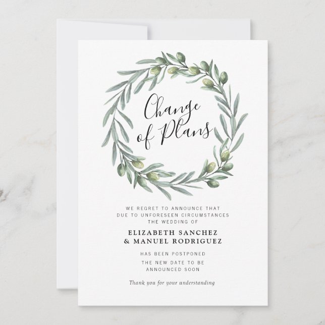 La couronne verte d'olivier reportée carte mariage (Devant)