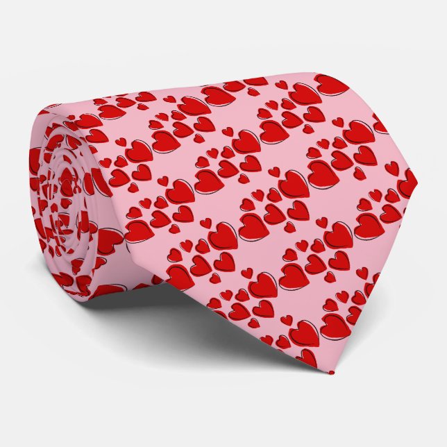 La cravate des hommes roses avec les coeurs rouges (Roulé)
