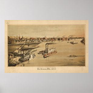 La Crosse WI 1873 Antique Panoramic Map Poster