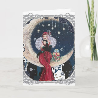 La Dame Art Déco Sur La Lune Carte De Noël