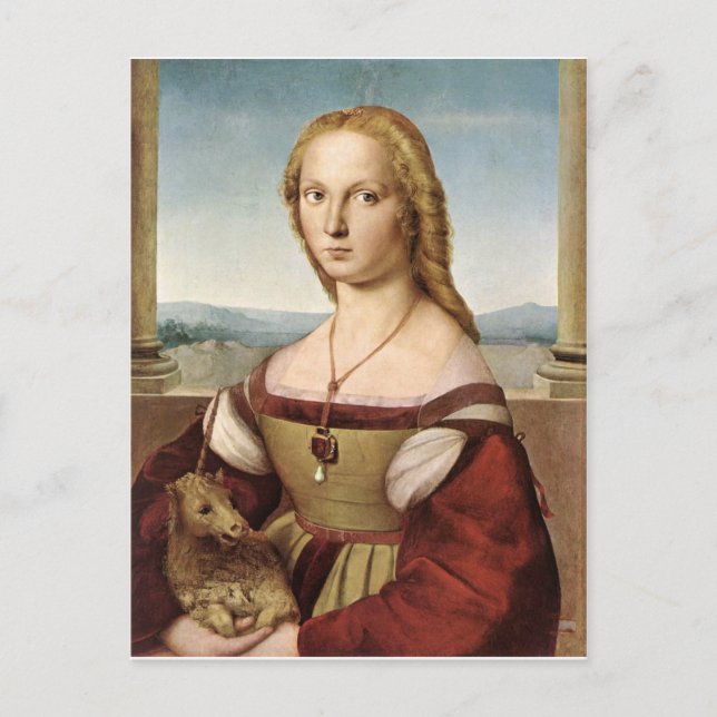 La Dame de Raphael avec une carte postale Unicorne (Devant)