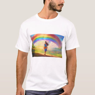 La Dame moderne derrière le T-shirt arc en ciel