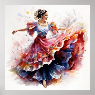 La Danza de Colores, Folklórico, Watercolor art Poster