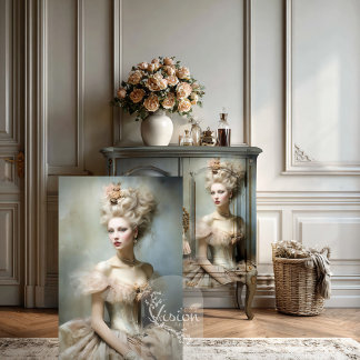 La Dauphine Champagne Gown Roses Powdered Wig Tissue Paper