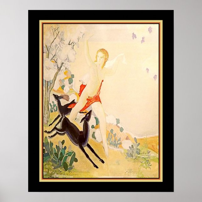 "La déesse Diana Courir Avec Le Cerf" Art Déco (Devant)