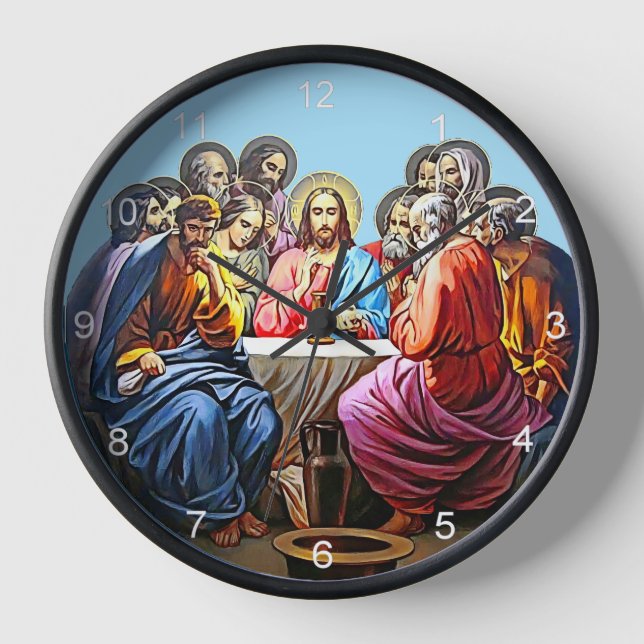 La Dernière Cène Jésus et 12 disciples Horloge mur (Recto)