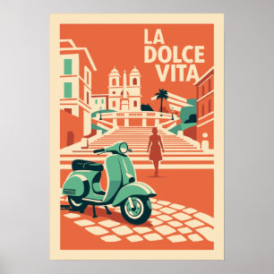 La Dolce Vita Affiche de voyage vintage Rome Itali