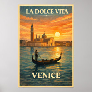 La Dolce Vita - Affiche de voyage vintage Venise