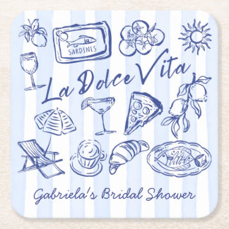 La dolce vita blue Italian bridal shower favors Square Paper Coaster