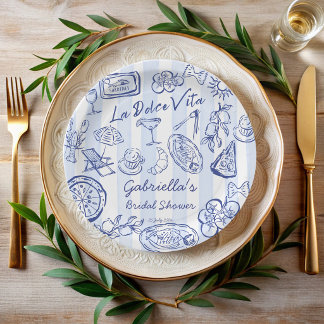 La dolce vita blue stripes Italian bridal shower Paper Plate