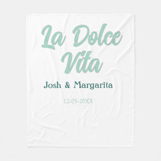 La Dolce Vita green blue pastel name date wedding  Fleece Blanket