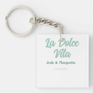 La Dolce Vita green blue pastel name date wedding  Keychain