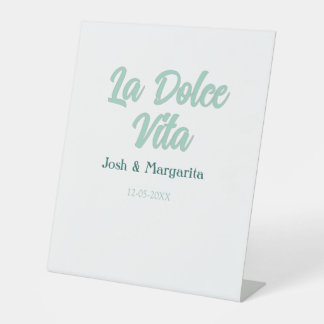 La Dolce Vita green blue pastel name date wedding  Pedestal Sign