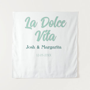 La Dolce Vita green blue pastel name date wedding  Tapestry