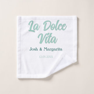 La Dolce Vita green blue pastel name date wedding  Wash Cloth