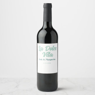 La Dolce Vita green blue pastel name date wedding  Wine Label