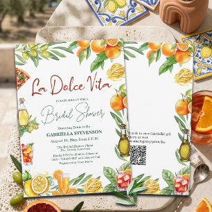 La Dolce Vita Italian Cocktail QR Code Bridal   Invitation