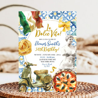 La Dolce Vita Italian Dinner Theme Adult Birthday Invitation