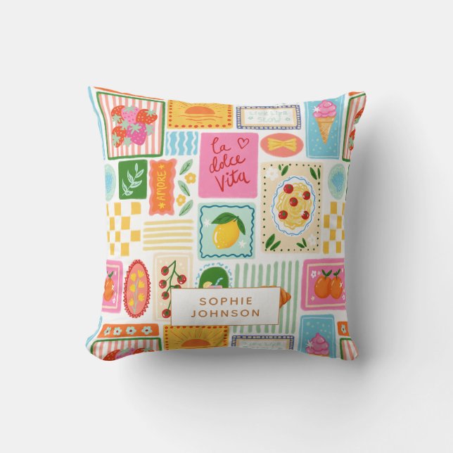 La Dolce Vita Italian French Personalized Colorful Throw Pillow (Front)