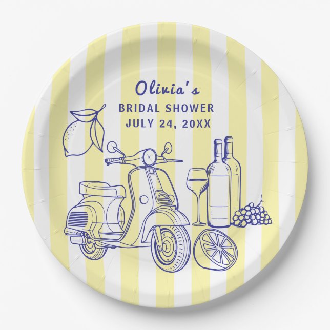 La Dolce Vita Italian Lemon Wine Bridal Shower Paper Plate (Front)