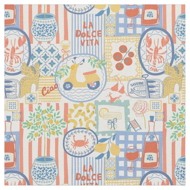 La Dolce Vita Italian Summer Lemons Mediterranean  Fabric (Close Up)