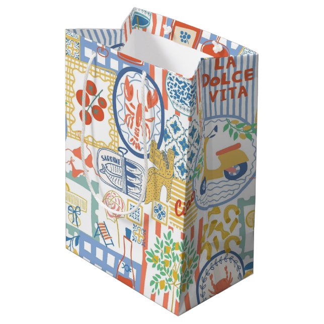 La Dolce Vita Italian Summer Lemons Mediterranean  Medium Gift Bag (Back Angled)