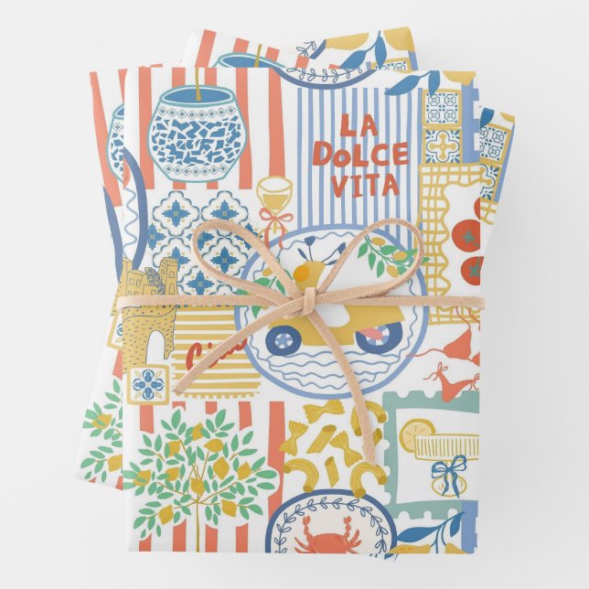 La Dolce Vita Italian Summer Lemons Mediterranean  Wrapping Paper Sheet (In situ)