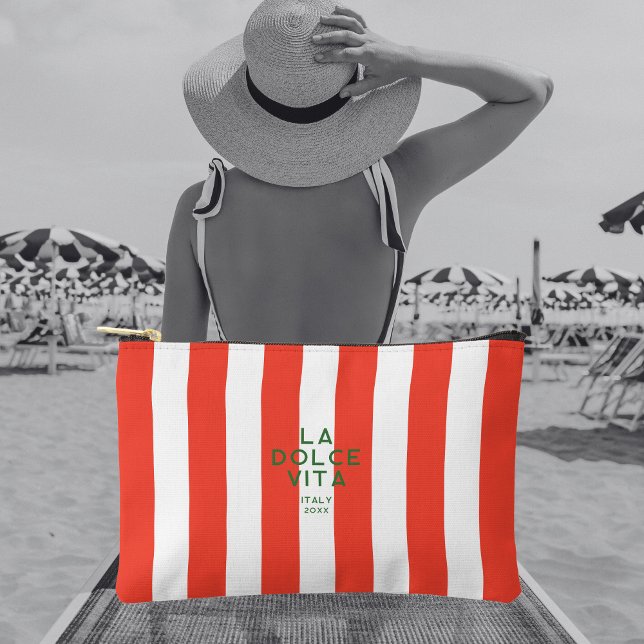 La Dolce Vita Italy Destinations Red Cabana Stripe Accessory Pouch (Creator Uploaded)
