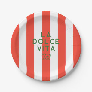 La Dolce Vita Italy Red Cabana Stripes Paper Plate