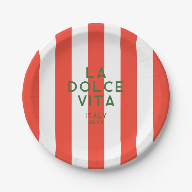 La Dolce Vita Italy Red Cabana Stripes Paper Plate (Front)
