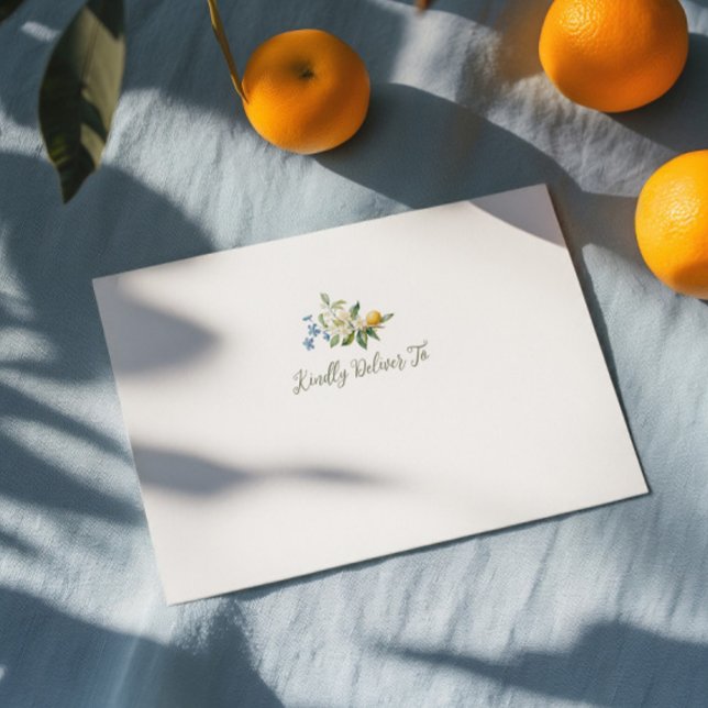 La Dolce Vita Lemon Floral Envelope (Add a special touch to your invitations with this envelope, featuring watercolor lemons and florals.)