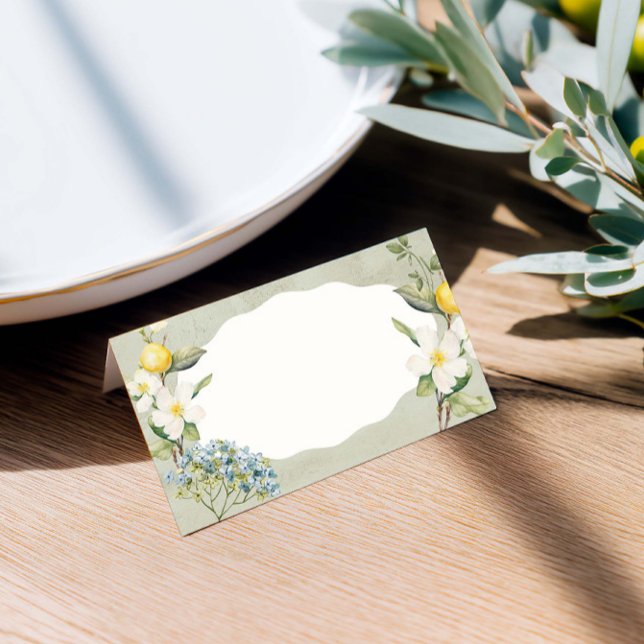 La Dolce Vita Lemon Floral Folded Place Card (Lemon floral wedding place card—adds charm while guiding guests to their seats.)