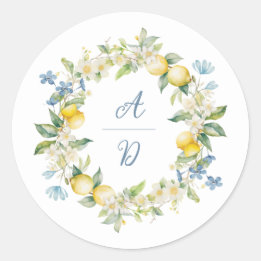 La Dolce Vita Lemon Floral Wreath Wedding Sticker