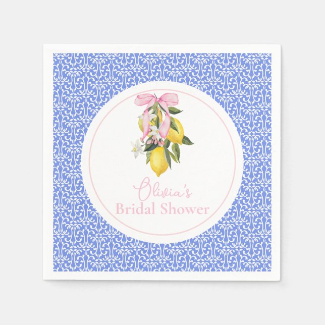 La Dolce Vita Lemon Pink Bow Bridal Shower Napkin (Front)
