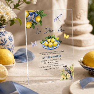 La Dolce Vita Lemons and Bird Bridal Shower Acrylic Invitations