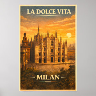 La Dolce Vita - Milan Vintage Travel Poster