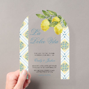La Dolce Vita Modern Lemon Wedding Arch  Acrylic Invitations