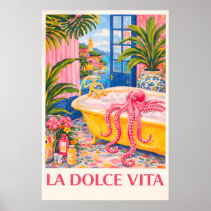 La Dolce Vita Octopus Print, Italian Coastal Poster