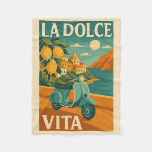 La Dolce Vita – Retro Italian Coast Travel Poster Fleece Blanket