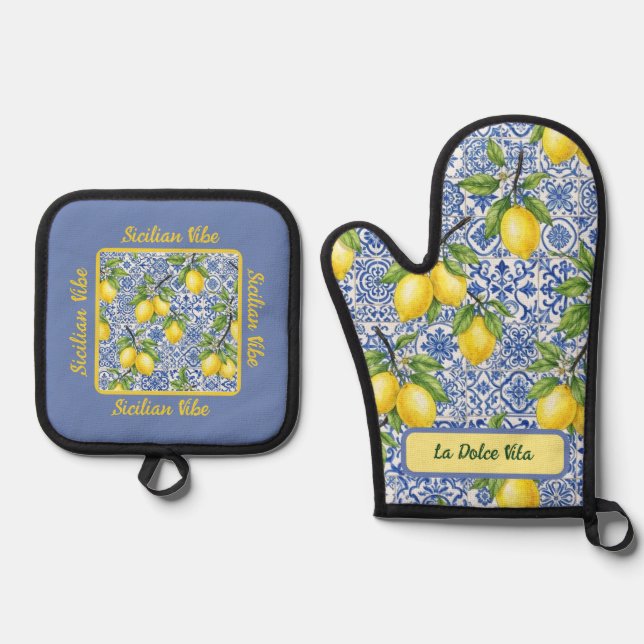 La Dolce Vita "Sicilian Vibe" Oven Mitt & Pot Holder Set (Front)